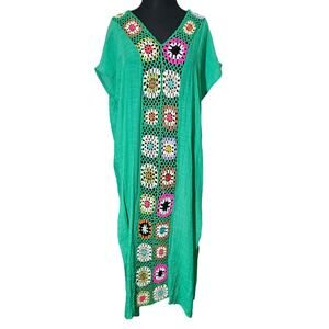 Green Maxi Dress with Crochet Detail